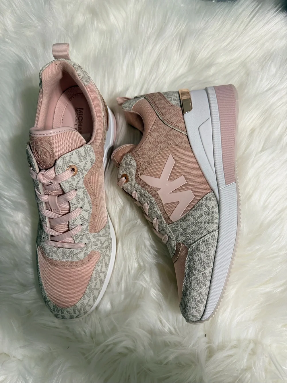 Michael Kors Crista Trainer Blush Pink MK Logo Wedge Sneakers
